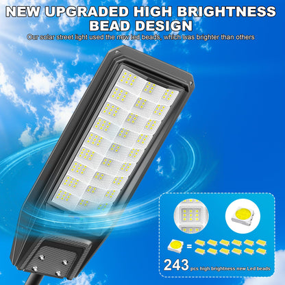 Vzyhik 9500W Solar Street Light Outdoor Waterproof, 250000LM Large Commercial Light Solar Powered Dusk to Dawn LED Security Flood Lights with Remote/Motion Sensor, IP67 for Parking Lot/Garden/Yard
