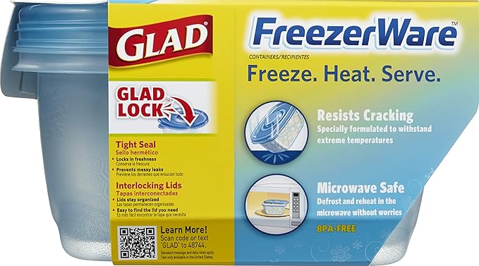 Gladware Freezerware Food Storage Containers, Large Rectangle Holds 64 Ounces