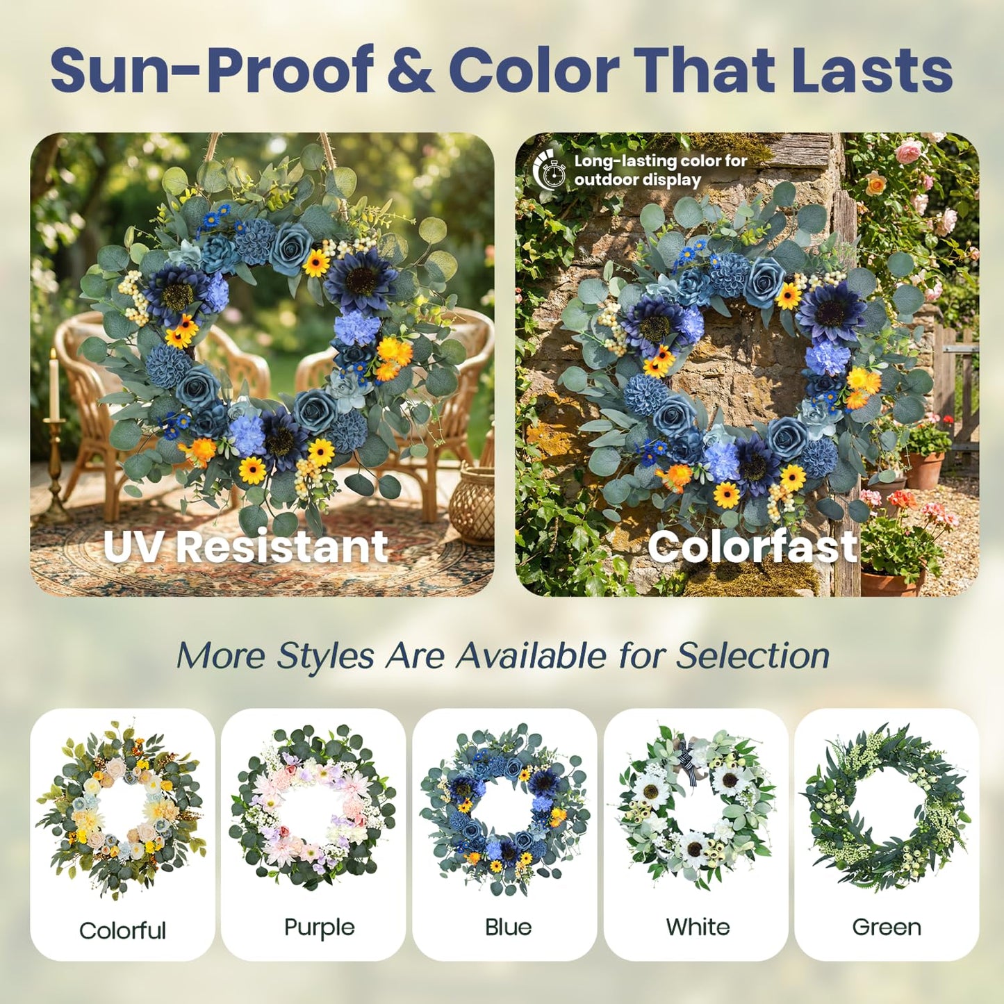22'' Summer Wreath for Front Door Decor,Sunflowers with Berry Accents