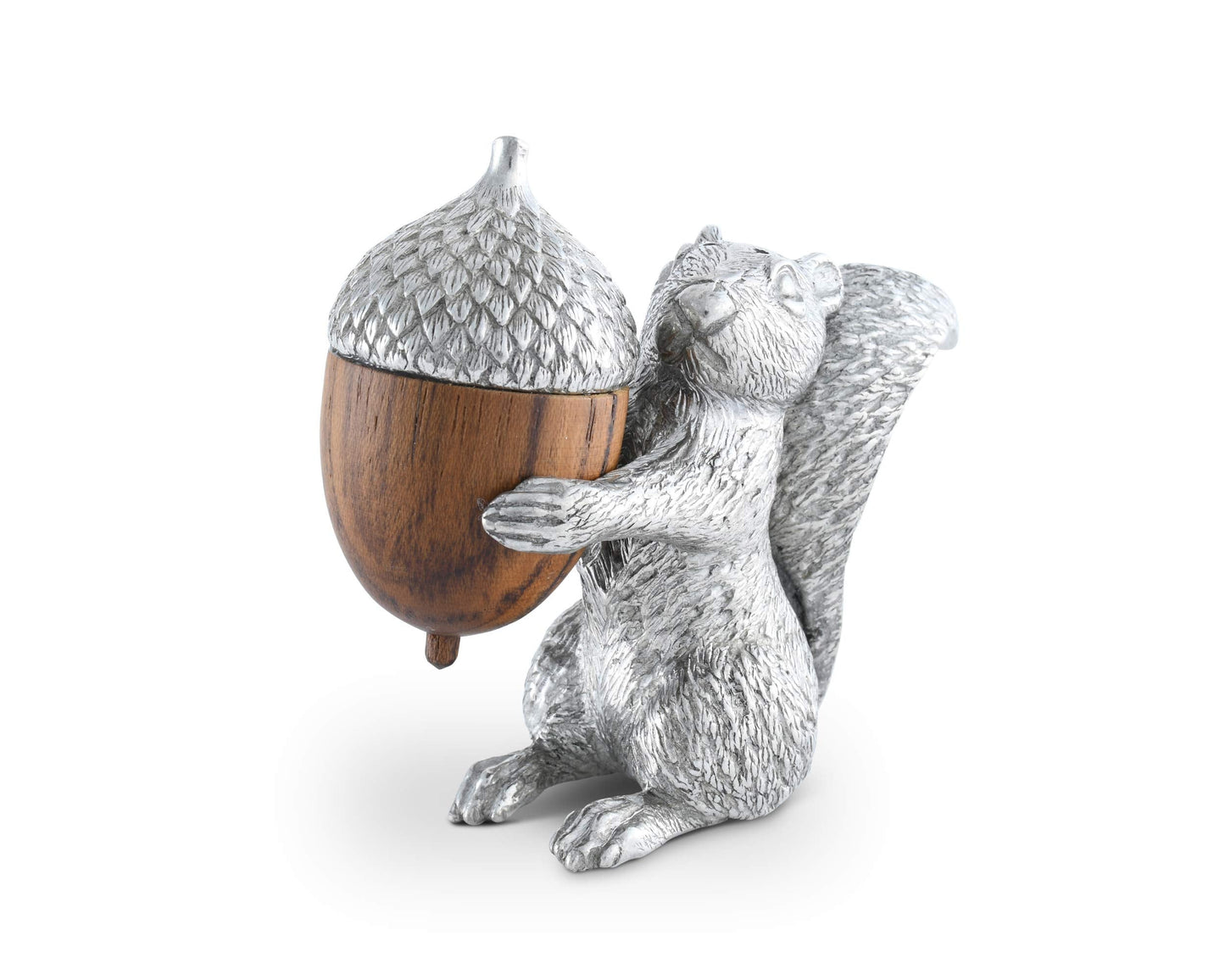 Vagabond House Pewter Squirrel with Wood Acorn Salt and Pepper Shaker Set Fall Harvest Tableware 3 inch Tall