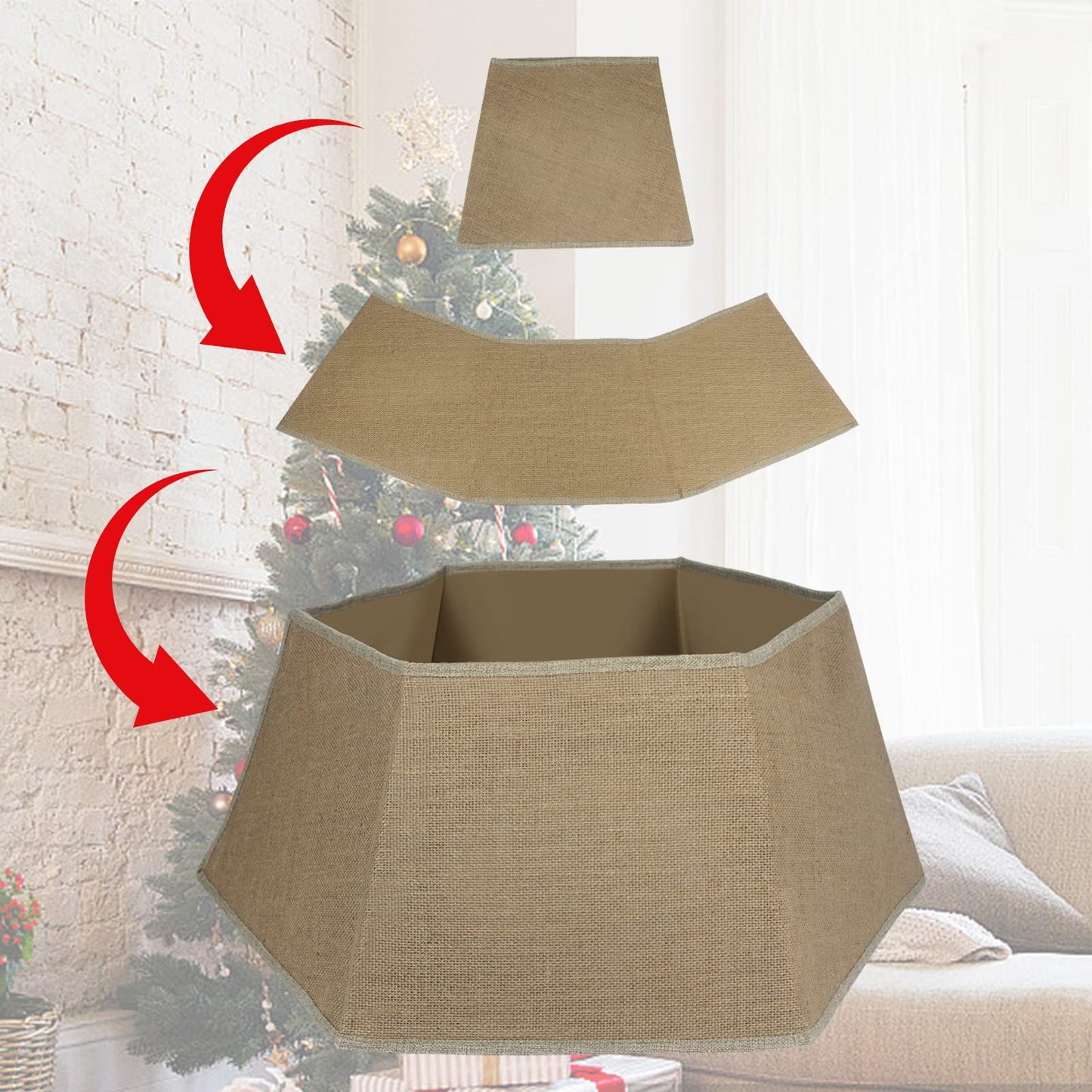 SHENG HONG 30 Inch Christmas Tree Collar Buffalo Plaid Christmas Tree Skirts Tree Ring Christmas Decorations for Party Holiday Home Decoration - Flax
