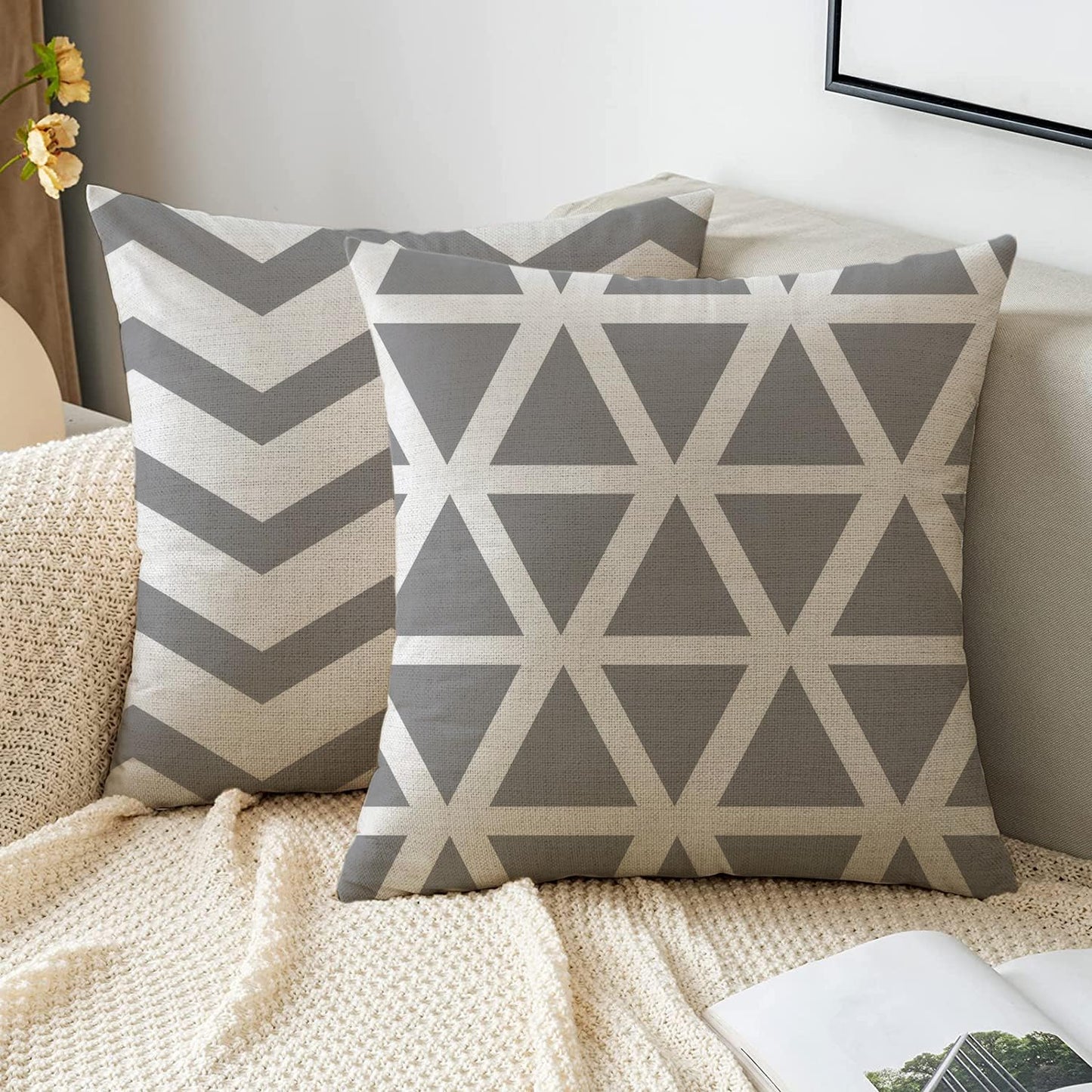 Hangood Waterproof Cushion Covers Outdoor Garden Geometry Set of 4pcs Throw Pillow Case Home Decorative Sofa Protectors Chair Living Room Grey 20"x20"