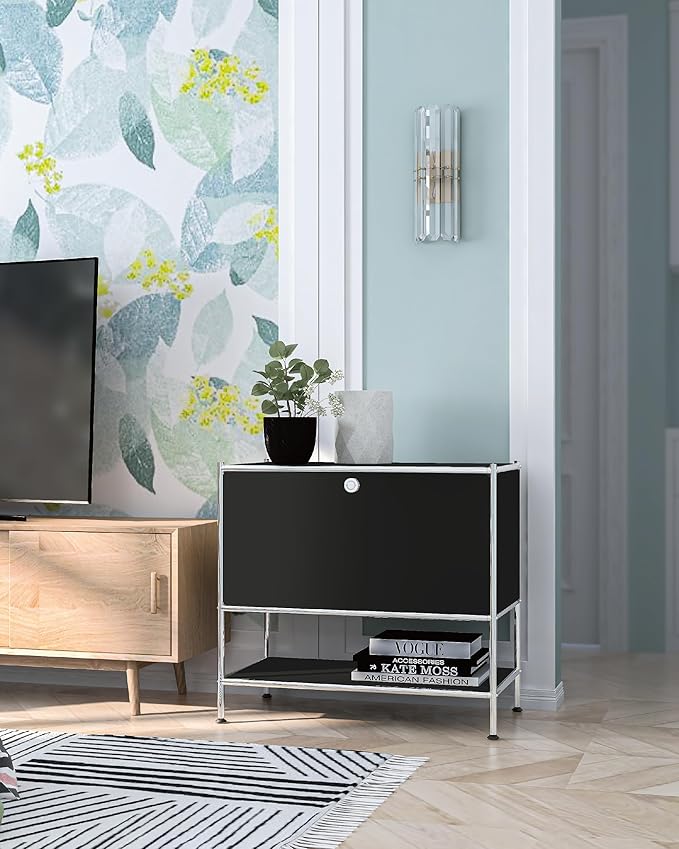Metal Sidetable with Flap Door, 27.5" Height