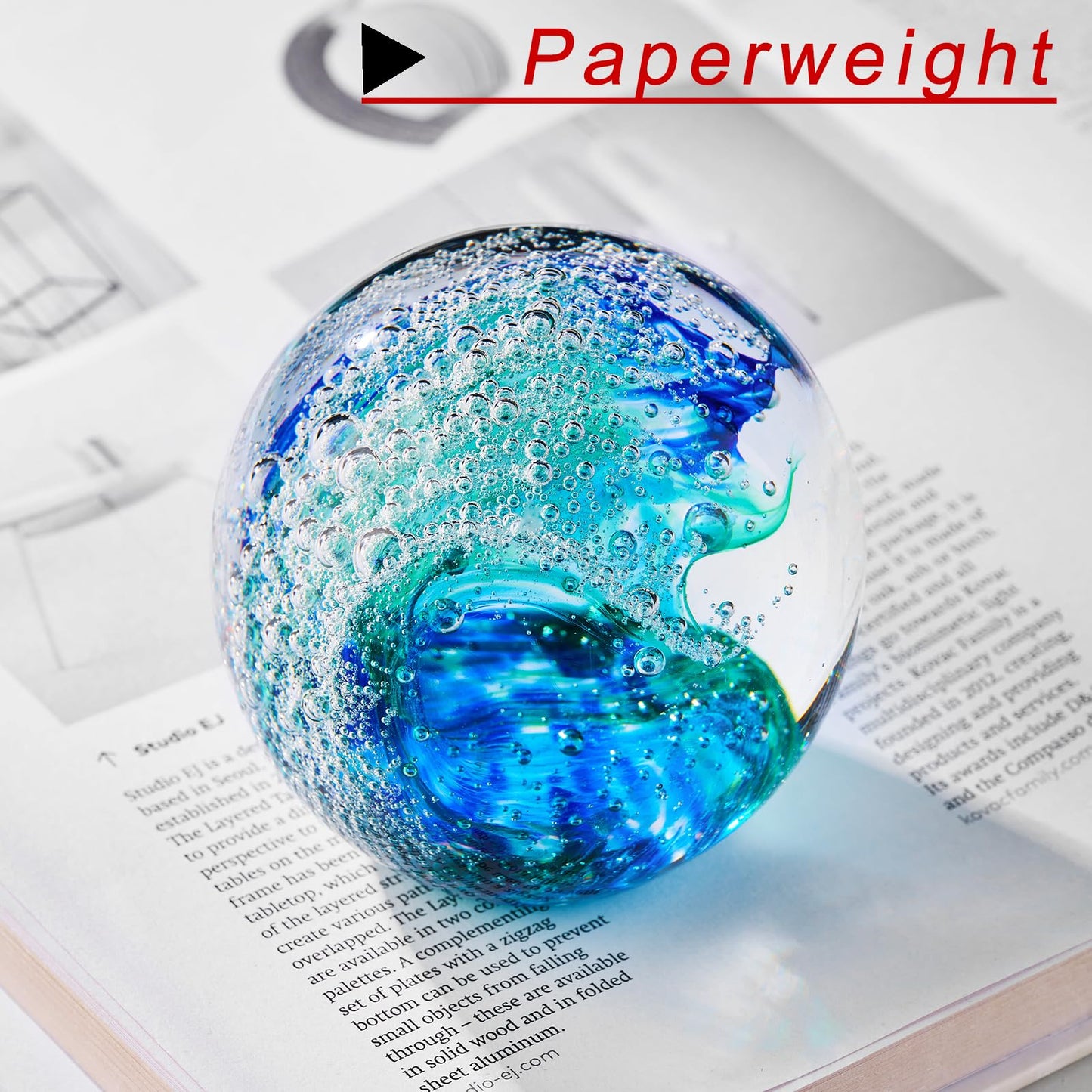 XLSJGYP Crystal Ball Blown sea Glass Art Ornament Collectible Blue Waves Paperweight Figurines Spere Statues for Home Office Decor a Gift for Ocean Lovers Perfect for Men Women (Blue-Crystal Ball)