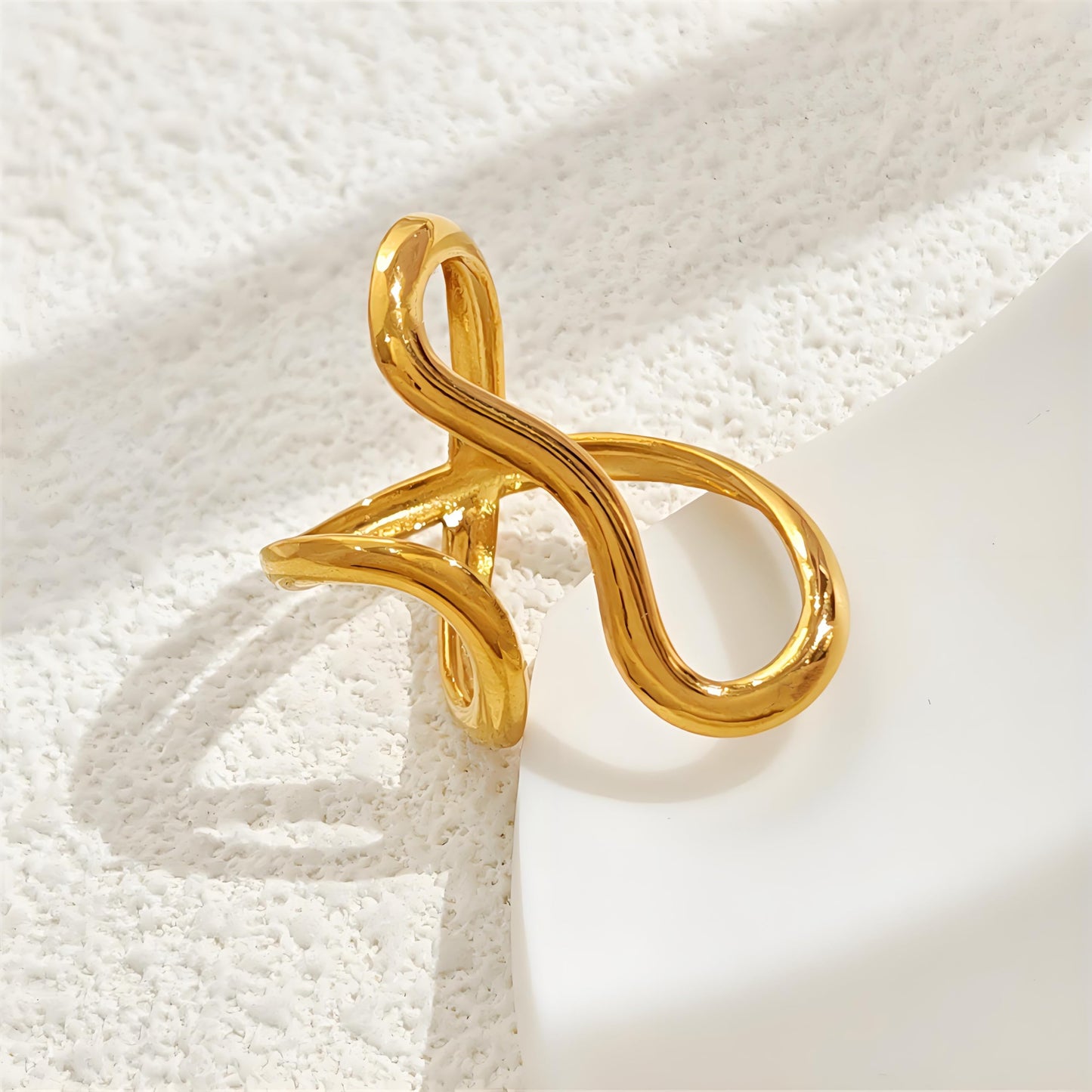 AIETUE Chunky Rings For Women, Gold Silver Thumb Ring Asymmetrical Wavy Curve Ring Adjustable Non Tarnish Dainty Stainless Steel New Year Anniversary Birthday Jewelry Gift (Wavy Gold 2Pcs)