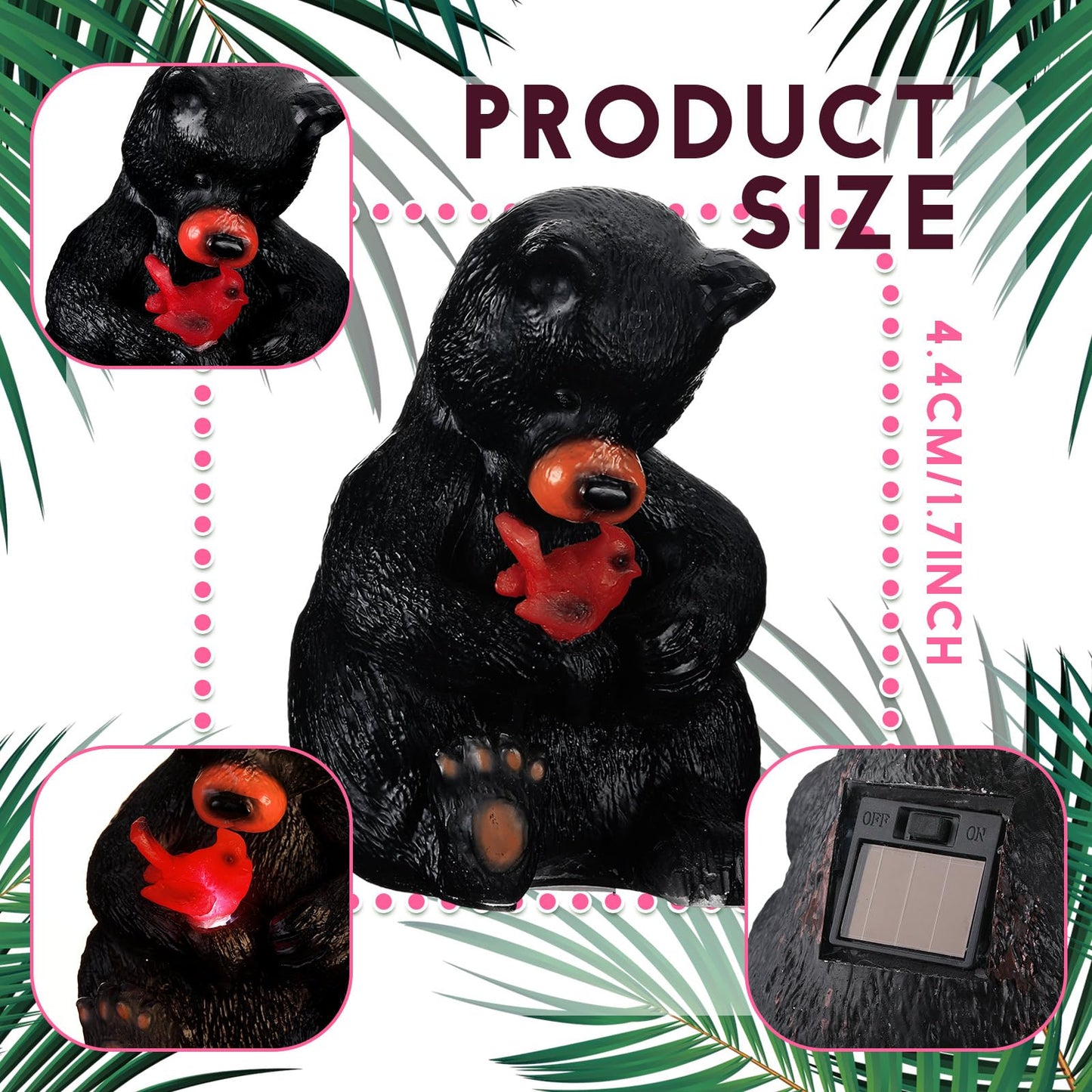 Geelin Solar Black Bear Statue Decoration Garden Bear and Cardinal Figurine Christmas Lighted Outdoor Yard Garden Patio Lawn Decor Unique Birthday Housewarming Gifts for Mom Women 5.5 Inch
