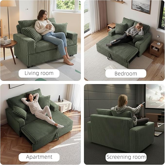 3 in 1 Convertible Sofa Bed，52.8" Pull Out Couch