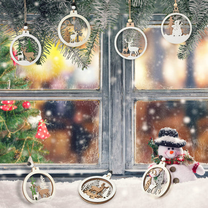 Coume 24 Pcs Christmas Wooden Ornaments Christmas Tree Ornaments Hollow Winter Wood Craved Hanging Craft Decorations Farmhouse Rustic 3D Glitter Reindeer Santa Snowman, 12 Designs