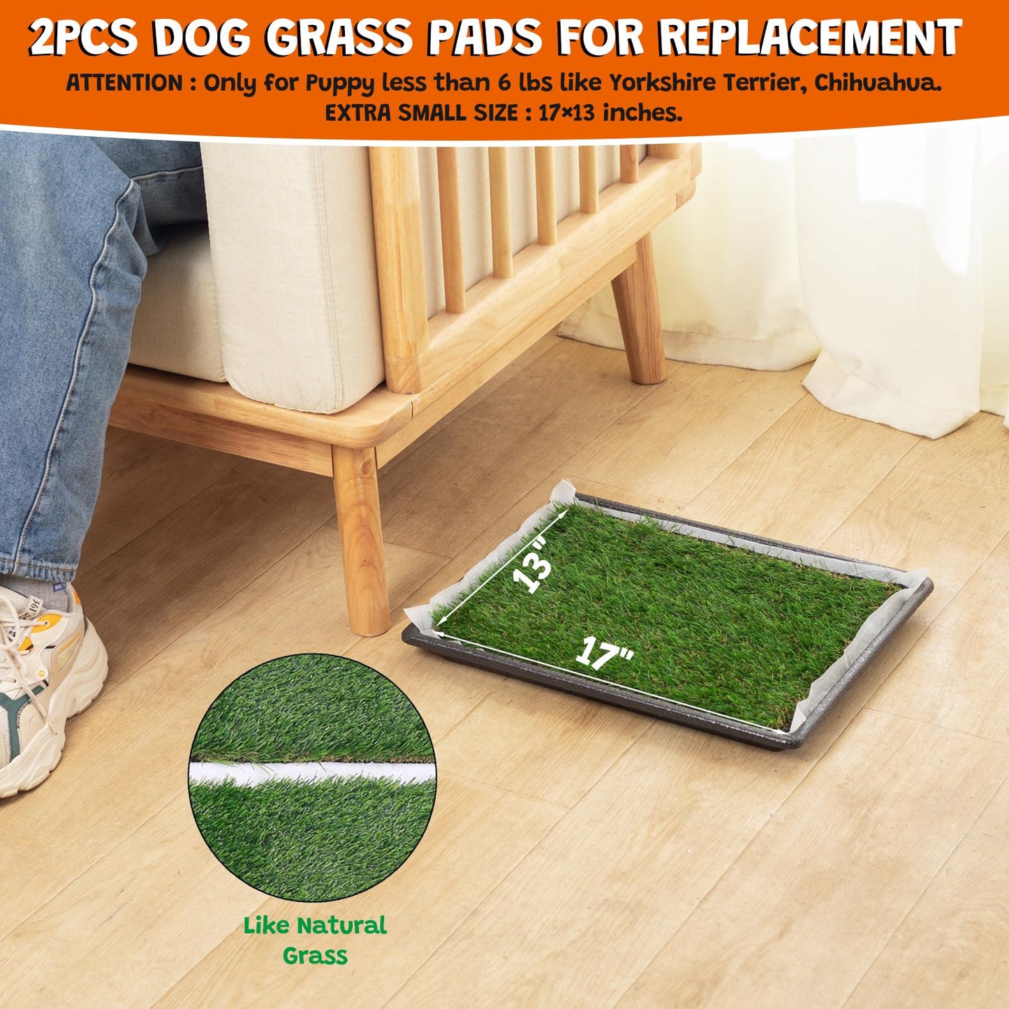 MEEXPAWS Artificial Grass For Dog Litter Tray | Extra Small 44×34cm | 2×Fake Grass For Dogs Replacement| Rapid Drainage | 2 Training Pads | Indoor Dog Potty Litter Box