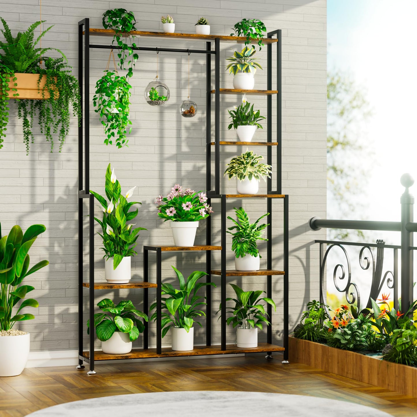 CODACE Plant Stand Indoor with Grow Light - 71 Inches Tall Plant Shelf, 8 Tiered Large Metal Plant Stand, Square Flower Stand Display Rack for Living Room, Balcony, Patio, Garden