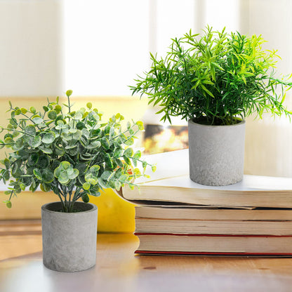 4 Set Artificial Plants Indoors in Pots, Plastic Fake Plants Potted, Eucalyptus, Rosemary, Small Succulents Faux Plants for Office Desk Bedroom Kitchen House Decoration