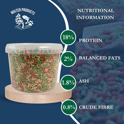Walters Variety Sticks (5L Tub) | Pond Fish Food for Goldfish, Koi and all Cold Water Pond Fish | Nutritional Floating Fish Food Pond Sticks in Stay Fresh EasyTubs and Refill Bags