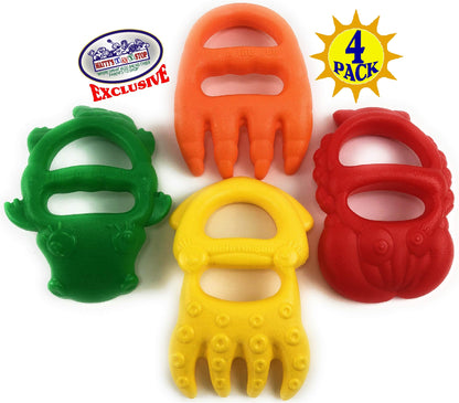 Matty's Toy Stop 7" Plastic Sand Digger Scoop Claws for Sand & Beach (Red, Yellow, Orange & Green) Complete Gift Set Bundle - 4 Pack