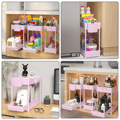 3 Pack Under Sink Organizers, 2-Tier Multi-Use Kitchen and Bathroom Organizers and Storage with Sliding Drawers，Bathroom Cabinet Organizer (Black, 12.8 Inch)