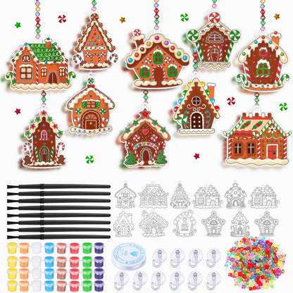 Beeveer 30 Sets Christmas Ornament Gingerbread House Suncatchers Window Art Kits, DIY Suncatchers Bulk Crafts Paint Your Own Window Ornaments for Boys Girls Classroom Party Birthday Activity Decor