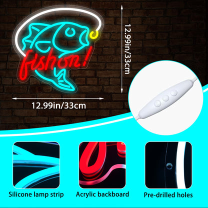 Fishing Neon Sign for Wall Decor Fishing Neon Light for Man Cave Dimmable LED Light Up Sign for Bedroom Living Room Club Party Birthday Gifts Wall Art Size 12.9 * 12.9(WZCP051)