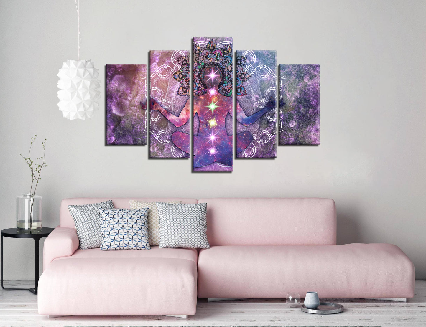 NAN Wind 5 PCS Purple Zen Wall Decorations Zen Wall Art Spa Still Life Poster Framed Buddha Wall Art Canvas Paintings 5 Panels Abstract Meditation Modern Giclee Canvas Decor for Home Spa Room Yoga