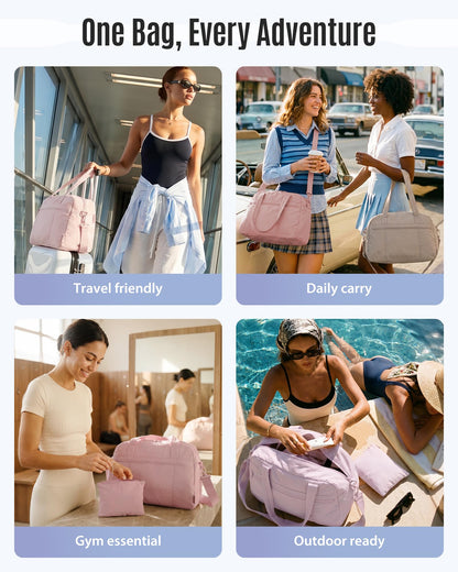 LIGHT FLIGHT Gym Bag for Women, Lightweight Personal Item Travel Bag, 20L Weekender Bag with Toiletry Pouch, Carry on Overnight Dance Bag, Camel