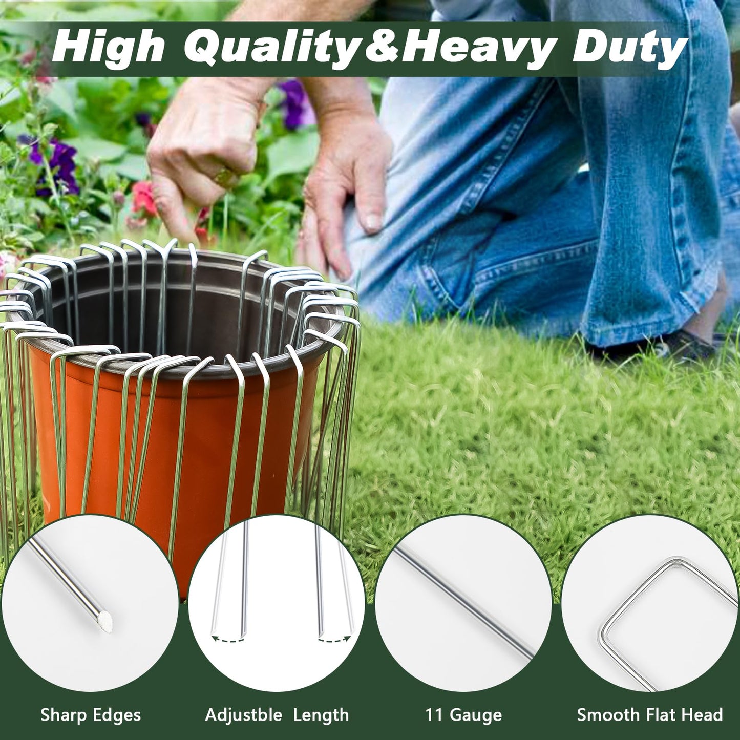 FEED GARDEN 8 Inch 50 Pack Galvanized Landscape Staples 11 Gauge Anti-Rust Garden Stakes Landscaping Fabric SOD Pins Yard Stakes for Weed Barrier Fabric