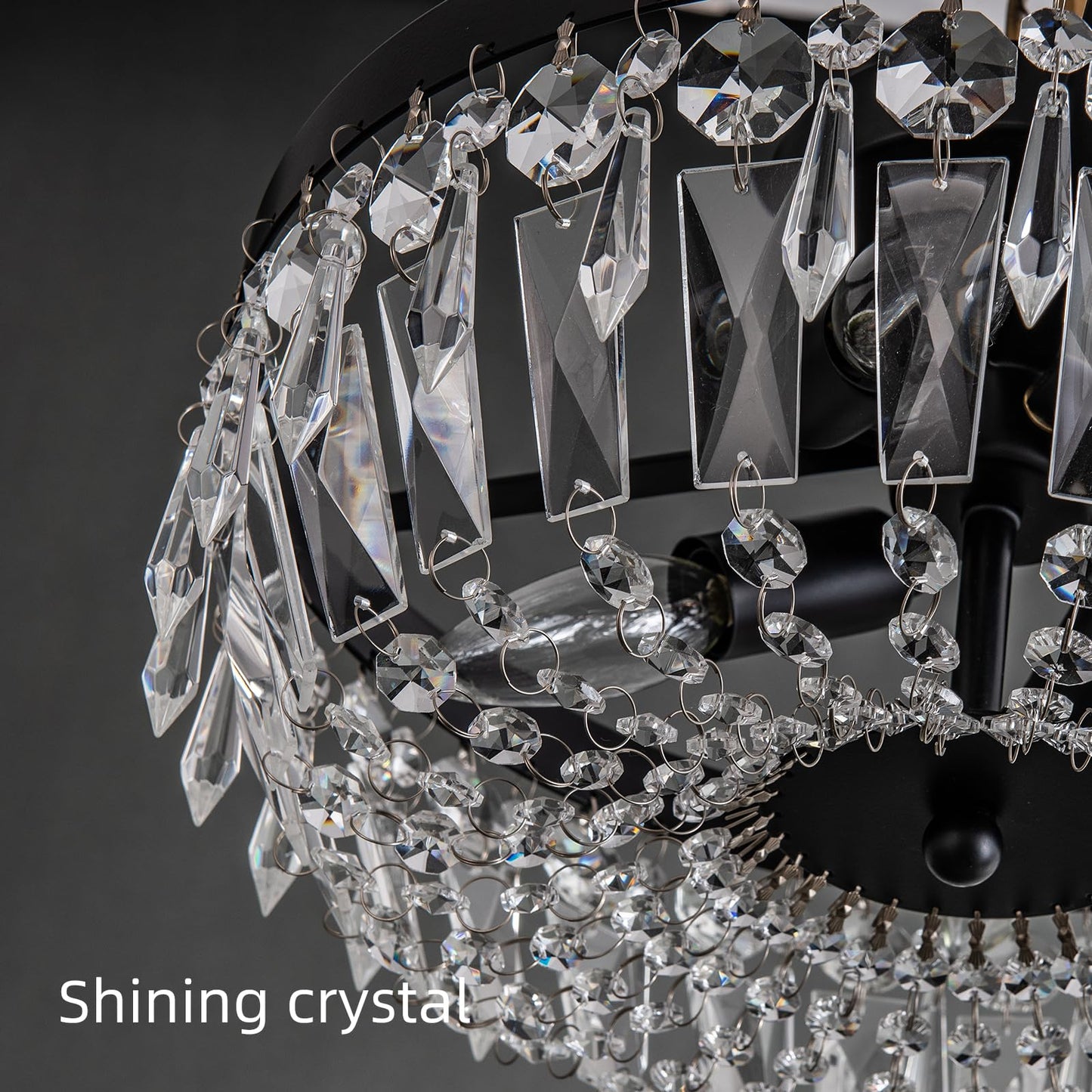KSRYSZCQ Black Crystal Ceiling Light, 15''Modern Semi Flush Mount Ceiling Light Fiture 4-Light Crystal Chandelier with E12 Bulb for Dining Room, Kitchen Island, Bedroom Hallway