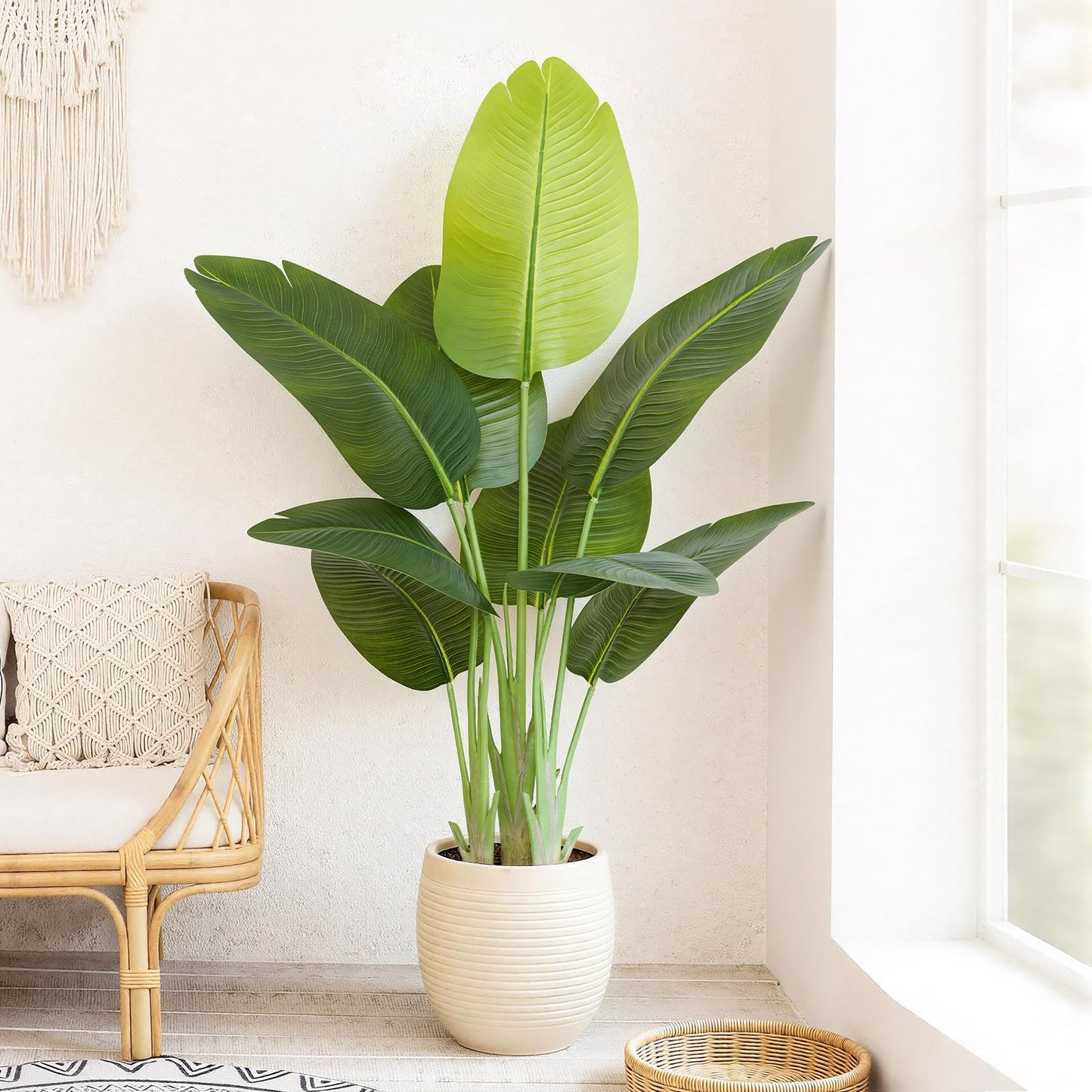 Keeplush Lifelike Bird of Paradise Artificial Plant 4ft Faux Banana Leaf Tree with 9 Trunks for Home Decor - Perfect Indoor Silk Floor Plant for Living Room, Office, and Bedroom Ambiance Enhancement