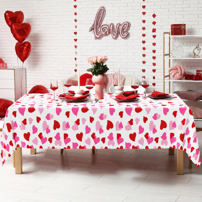 4 Pack Valentines Decorations, 108" X 54" Valentines Tablecloths, Heart-shaped Disposable Red Pink Tablecloths Love Plastic Table Cover, Galentines Decorations Party Supplies for Wedding Birthday