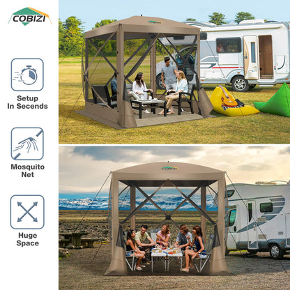 COBIZI Pop Up Gazebo Screen Tent Screen House for Camping, 6FTx6FT Screen Room with Mosquito Netting, Hub Tent Instant Screened Canopy with Carrying Bag and Ground Stakes, Khaki