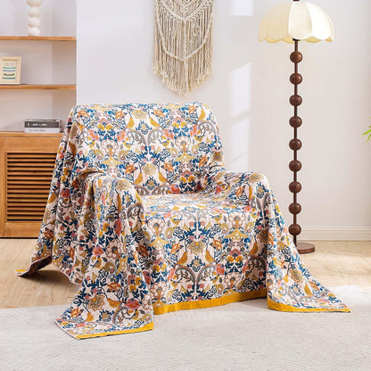 XIBLC Boho Blanket Throw Quilt, 100% Cotton Soft Light Weight Throw Blankets for Summer, 60"x80" Farmhouse Flower Decorative Blankets, All Season Rustic Reversible Bohemian Throw Quilt
