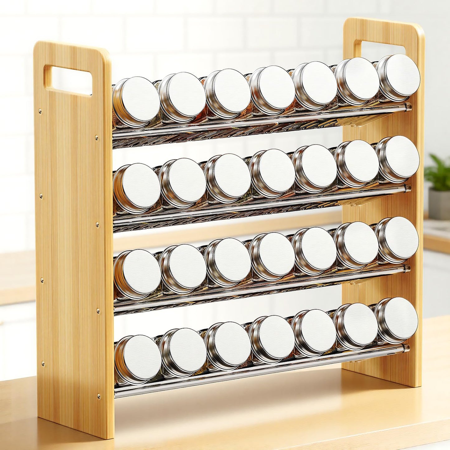Nieifi Transparent & Wooden Spice Rack Rustproof, without Seasoning Jars,4-Tier ABS Plastic Spice Rack Organizer for Cabinet and Countertop,Thickened Corrosion-Resistant-Tiered Spice Rack