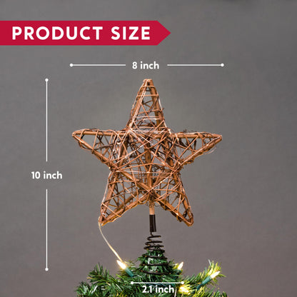 Joiedomi 8 Inch Christmas Tree Toppers, 30 LED Rustic Rattan Star Lighted for Xmas Decorations, Holiday Party Indoor Decor