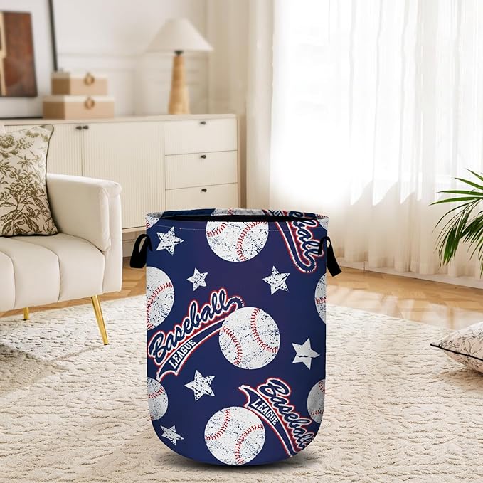 Baseballs and Stars Laundry Basket, Laundry Hamper Collapsible Oxford Cloth