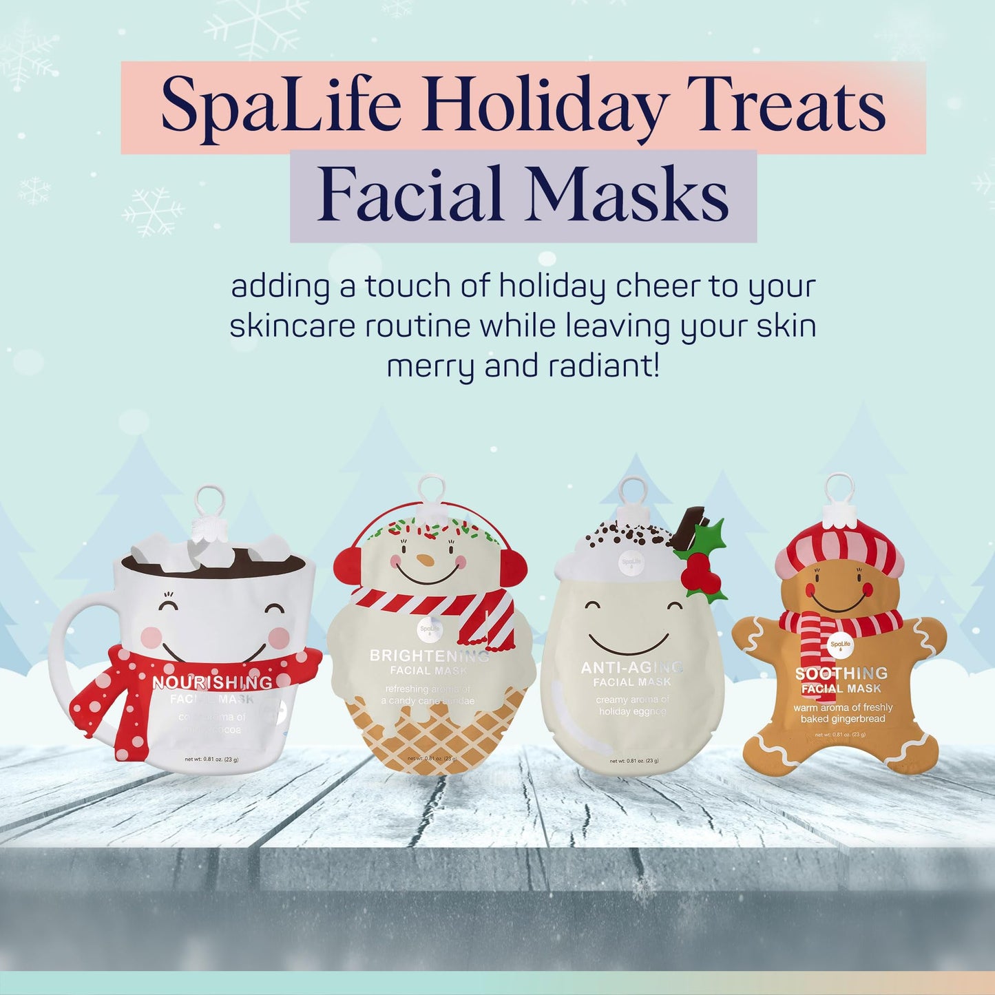 SpaLife Beauty Holiday Treats Christmas Face Mask Bundle | Korean Facial Mask | Hydrating, Soothing and Moisturizing Sheet Mask Set | Stocking Stuffers for Women | Bulk Christmas Gifts | 12 Pack