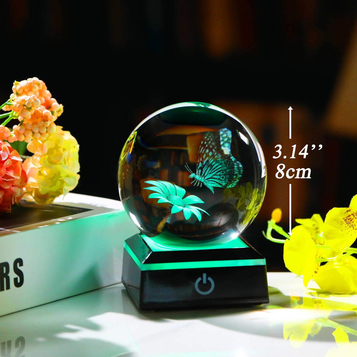 3D Crystal Ball 3.14'' - Laser Butterfly Decor Glass Animals Figurines Statue Night Light