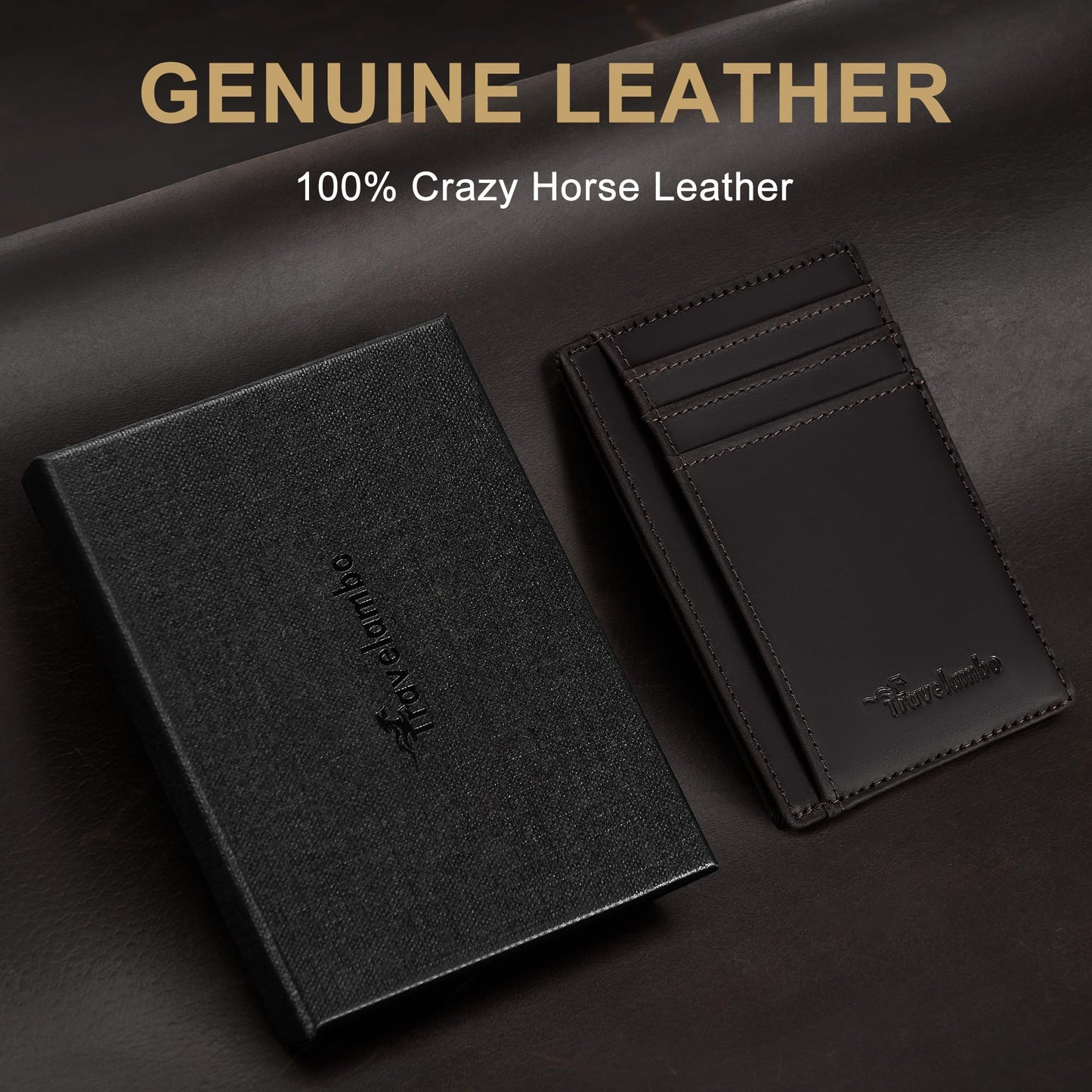 Travelambo Slim Wallet Front Pocket Minimalist Leather RFID Blocking Medium Size