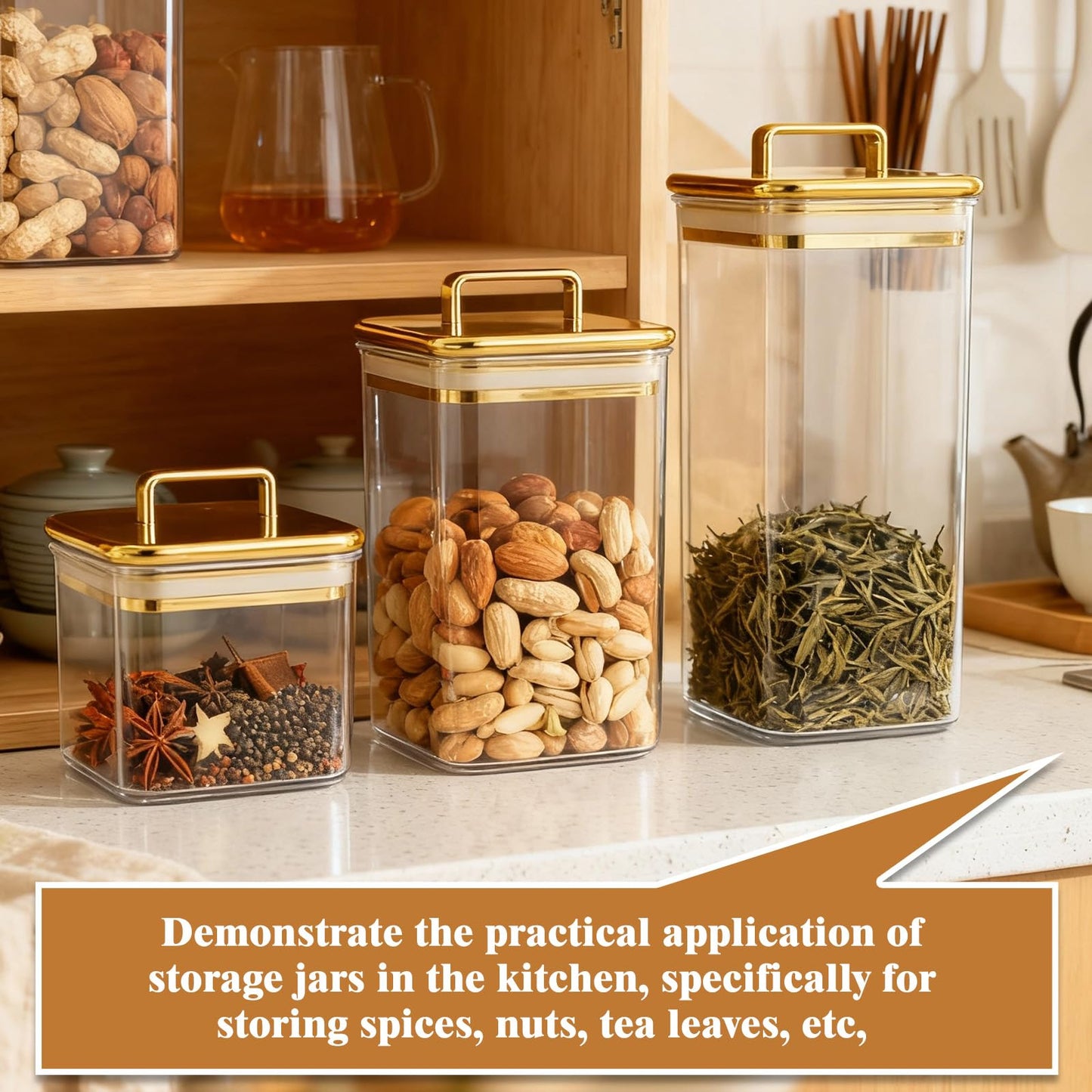 Clear Acrylic 3-Pack Apothecary Jars with Gold Lids Airtight Decorative Containers for Bathroom, Kitchen & Home Elegant Canisters for Cotton Pads, Bath Salts & Snacks