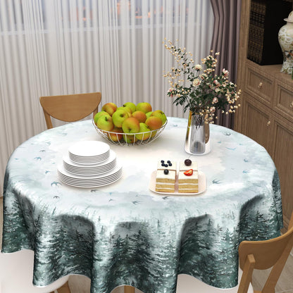 Giwawa Winter Pine Tree Round Tablecloth 60 Inch Nature Forest Decorative Table Cloth Polyester Washable Table Cover for Party Picnic Dinner Home