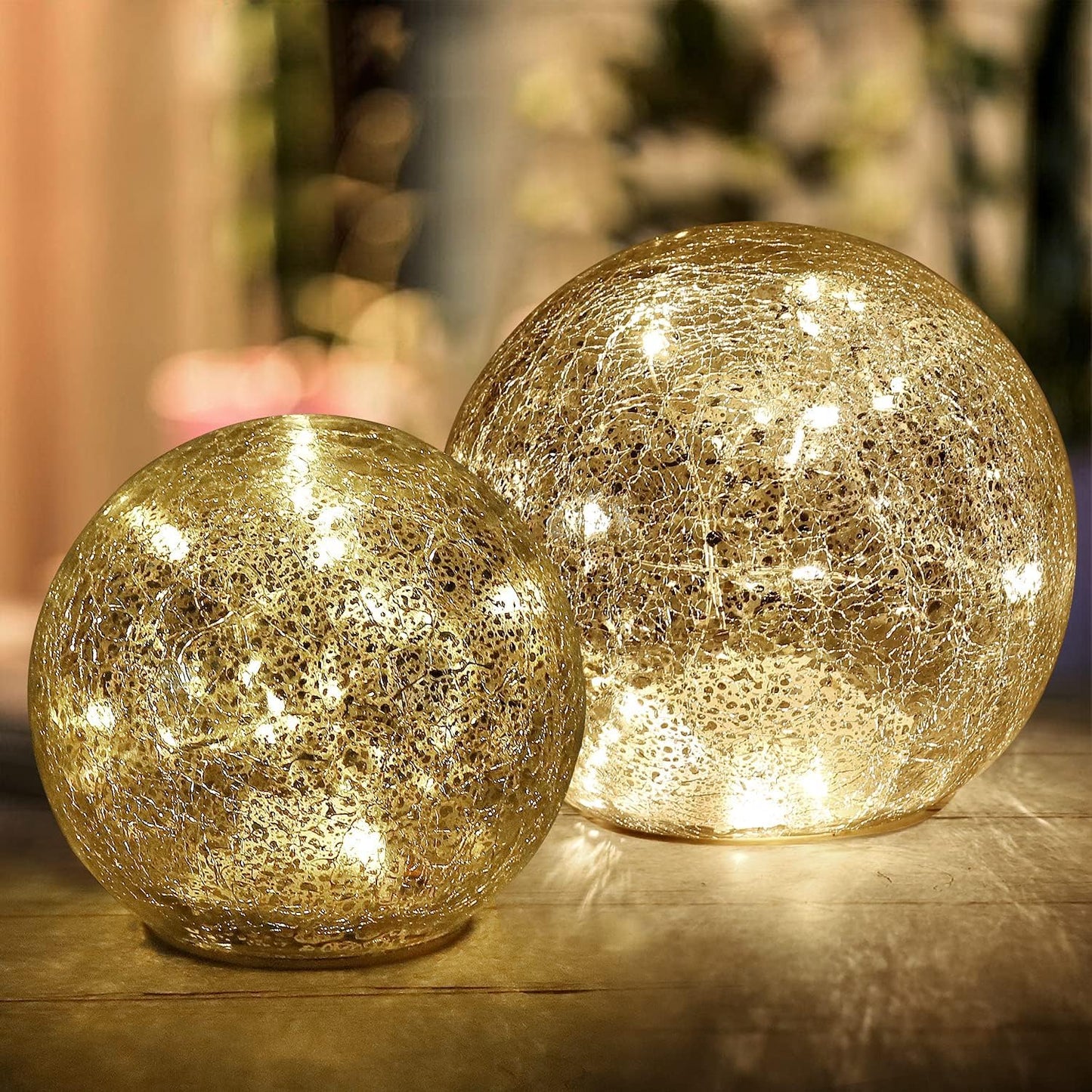 Mercury Crackle LED Glass Globe Ball Lamp with Timer, Battery Operated Night Light for Girls, Birthday, Halloween,Christmas - Decorative Gift for Home Warm White (with Timer)