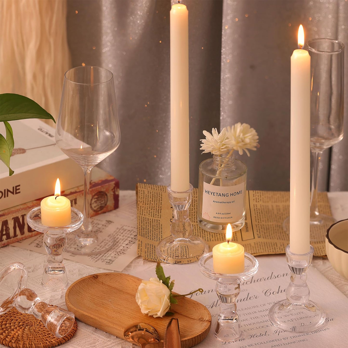 Lanttu 24 Pcs Candlestick Holders Bulk, 2.56 x 3.55in Clear Taper Candle Holders, Glass Candle Holders Set for Wedding Table, Party, Windowsill Decor