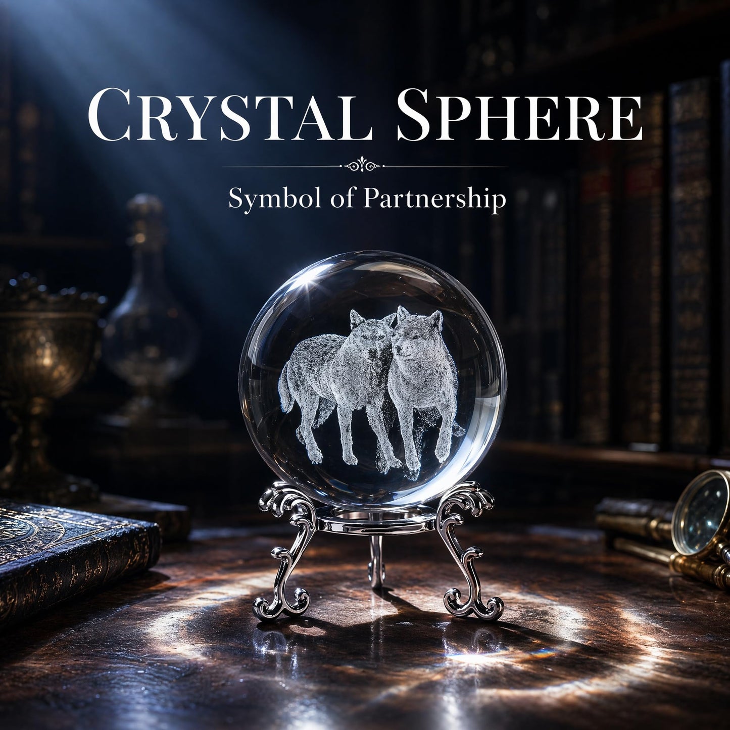 vskikris 2 Pcs 3D Wolves Crystal Balls with Silver Stand