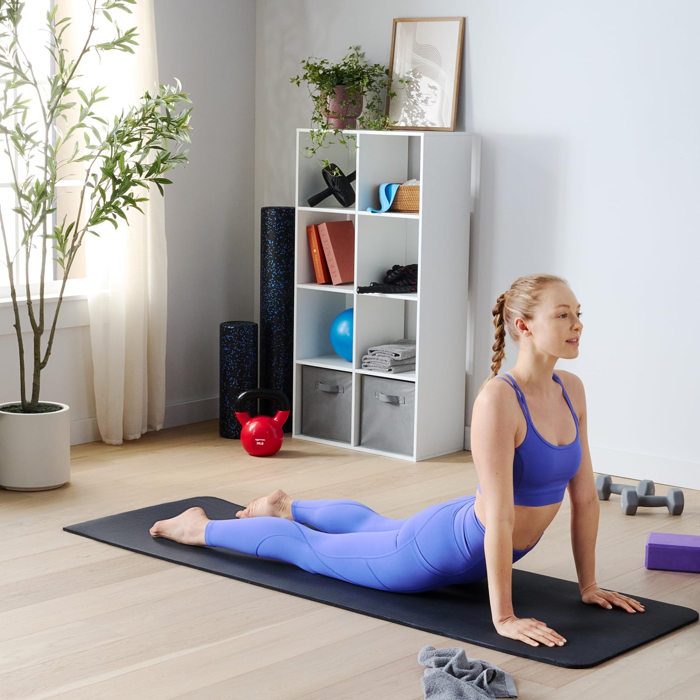 Amazon Basics 1/2 Inch Extra Thick Exercise Yoga Mat with Carrying Strap, Cushioned Support, for Fitness and Gym Workouts