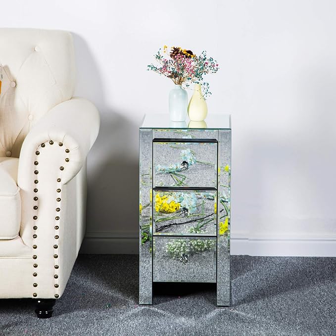Mirrored End Table Modern Small Sofa Corner Table