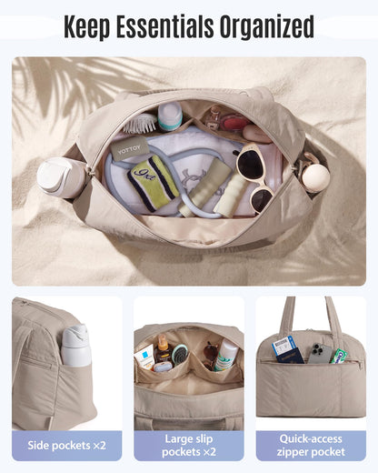LIGHT FLIGHT Gym Bag for Women, Lightweight Personal Item Travel Bag, 20L Weekender Bag with Toiletry Pouch, Carry on Overnight Dance Bag, Camel