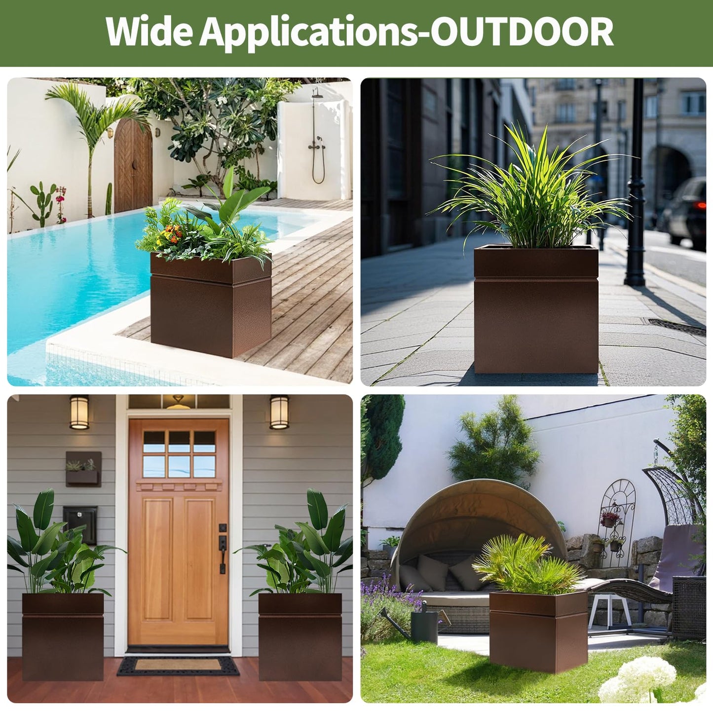 HONYTA Matel Planter Box 17" L x 17" W x 18" H, Cube Heavy Duty Powder Coating Steel Planters with Drainage Hole, Indoor Outdoor All-Weather Use for Home, Porch, Patio, Garden(Bronze)
