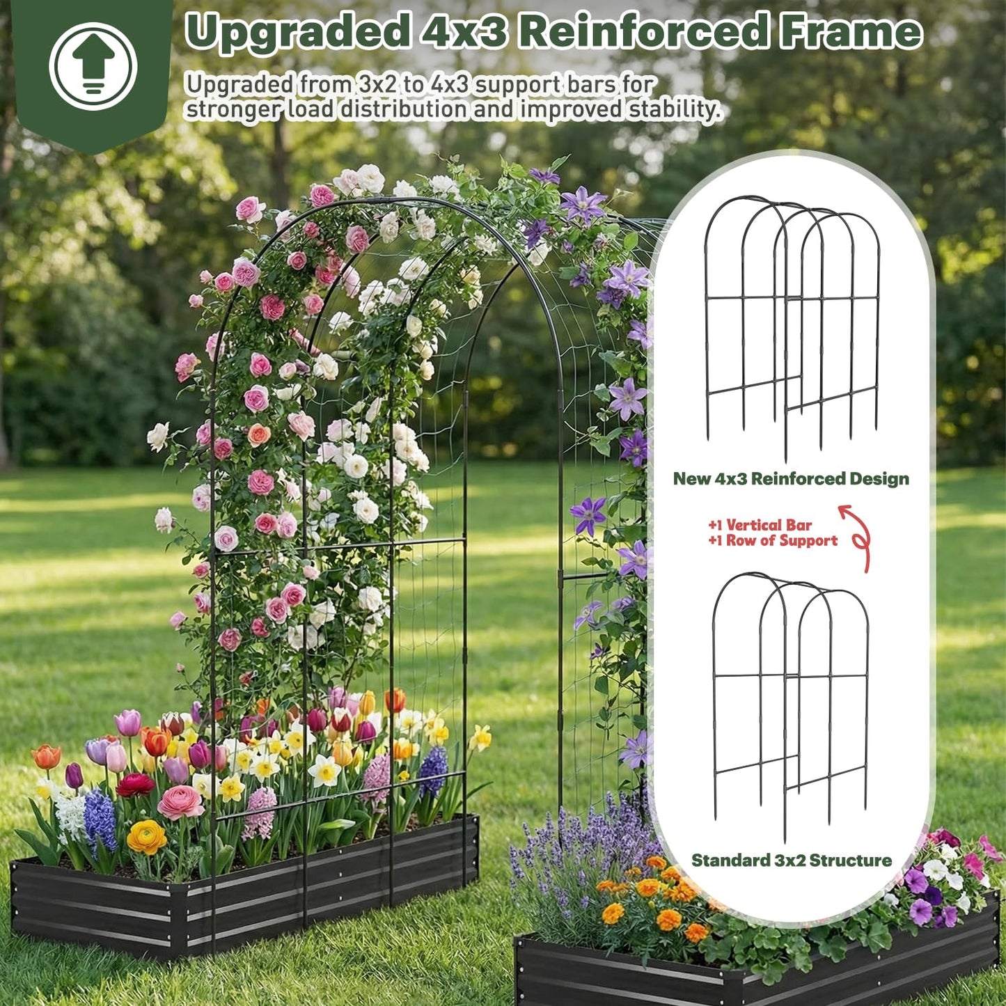 DTIG Galvanized Raised Garden Bed with Trellis, 6×3×1 FT 2 Pack Outdoor Garden Bed, Upgraded 4×3 Support, Black