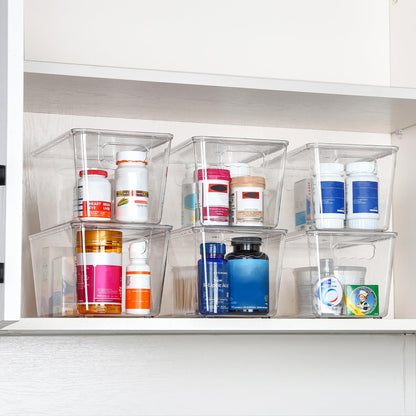 Vtopmart 6 Pack Clear Stackable Storage Bins with Lids, Large Plastic Containers with Handle for Pantry Organizer and Storage,Perfect for Bathroom,Cabinet,Kitchen,Fridge,Closet Organization