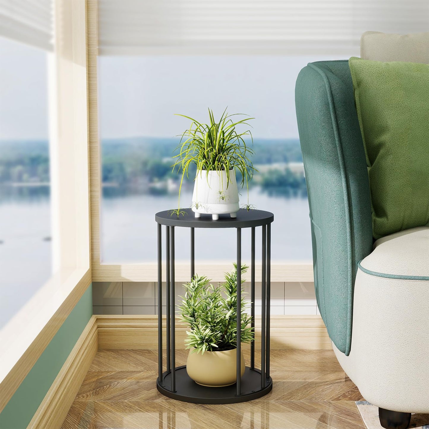 Leinade Plant Stand Indoor,small plant stool,Flower Pot Corner stand holder,Mid Century Heavy Duty Metal Tall Home Decor,Modern Round End Table,Small Rustic Display Stand for Living Room,Bedroom(Black,18In)