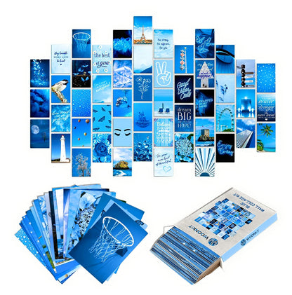 WOONKIT Blue Wall Collage Kit - Aesthetic Pictures, Room Decor for Teen Girls, 50pcs 4x6 inch