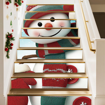 PLIGREAT 15 Strips Christmas Stair Decals, Cute Peel and Stick Stair Riser Stickers for Steps 7.1"x39"Self-Adhesive Vinyl Snowman Staircase Murals Decor for Home Hotel