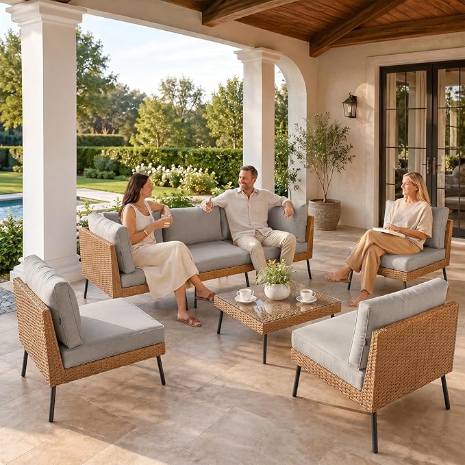 Aoxun 7-Piece Patio Furniture Set, Wicker Outdoor Furniture