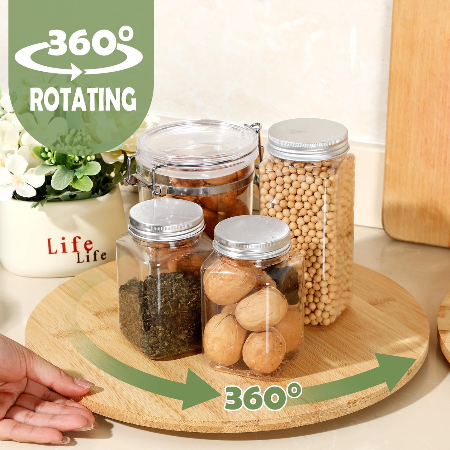 Tanlade 4 Pcs Bamboo Wooden Lazy Susan Organizer Lazy Susan Turntable for Cabinet Non Skid Kitchen Tray Revolving Condiment Spice Rack for Counter Wedding Table Organization Storage Supplies(13 Inch)